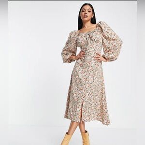 Missguided floral maxi dress 12 multi cottage core prairie coquette milk maid